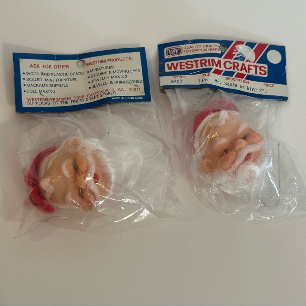Vintage Westrim Crafts Mr Santa Vinyl Doll Head on 2”Wire Pick 2PK Christmas NEW